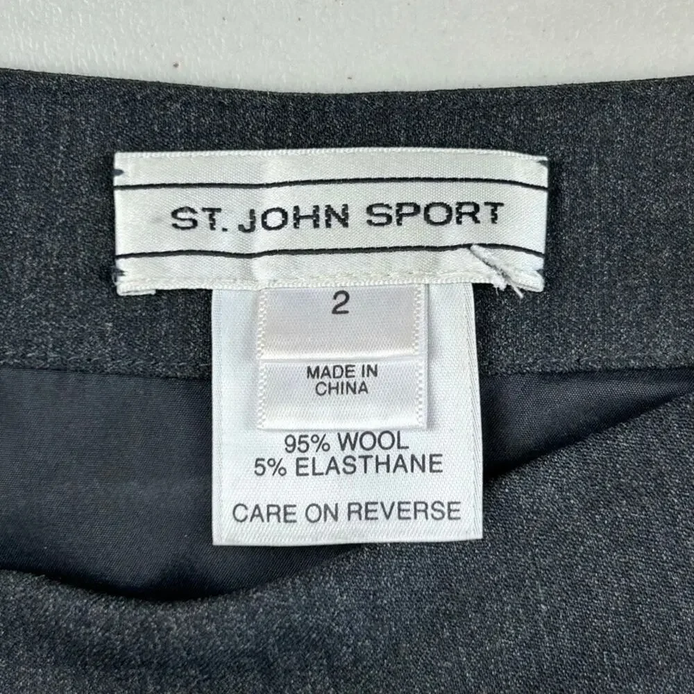 St. John Sport Gray Y2K Wool Geometric Zip Pencil 2 Skirt MSRP $248 Old Money